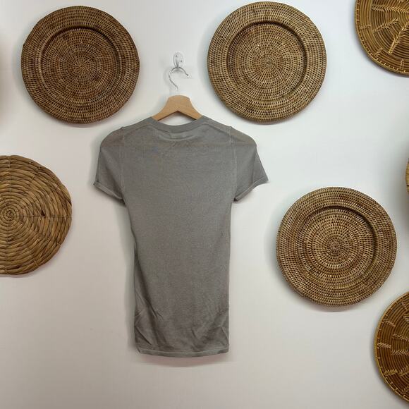 NEW Aritzia Wilfred Gray Silver Shimmer Sheer Knit Short Sleeve Tee TShirt Small - Picture 2 of 7